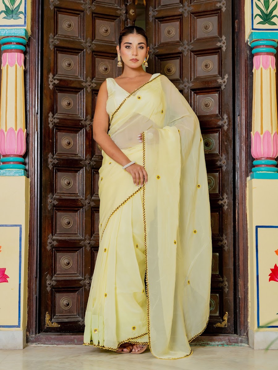 Suraj Mukhi Lemon Organza Silk Saree