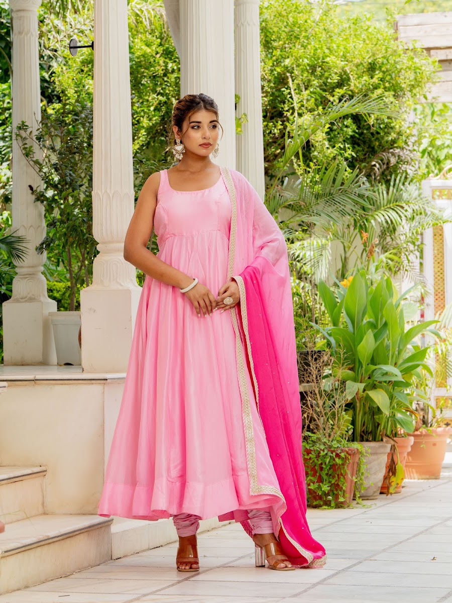 Madhurima Pink Upada Silk Anarkali Set