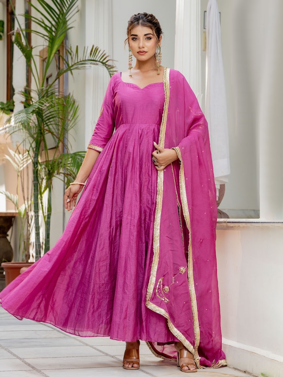 Aayat Onion Pink Chanderi Anarkali Set alternate angle