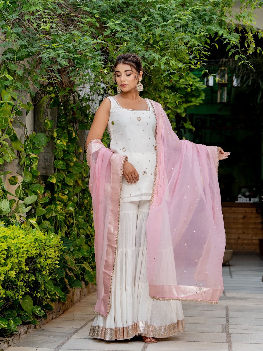 Sitara Ivory Georgette Sharara Set alternate angle