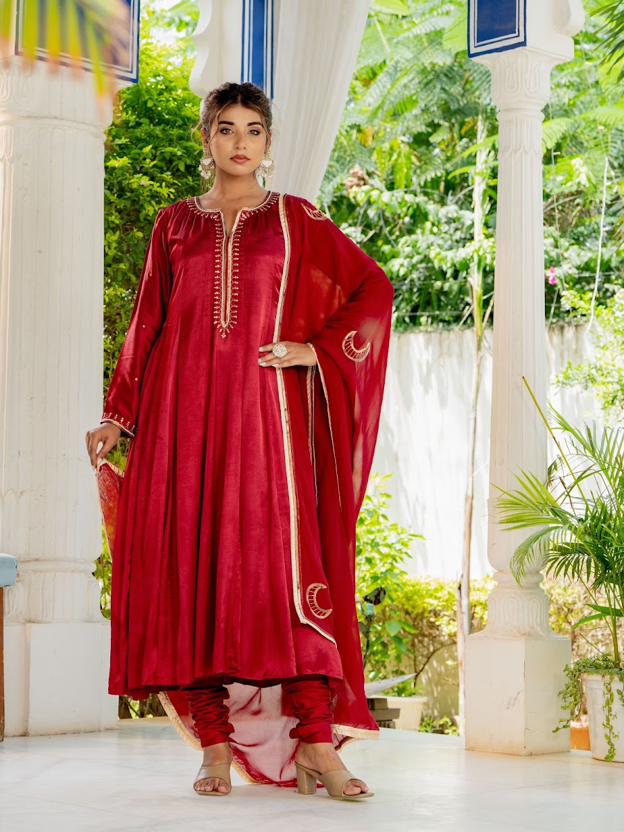 Fitoor Crimson Gajji Silk Anarkali Set