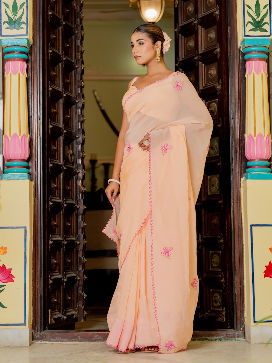 Titli Peach Organza Silk Saree alternate angle