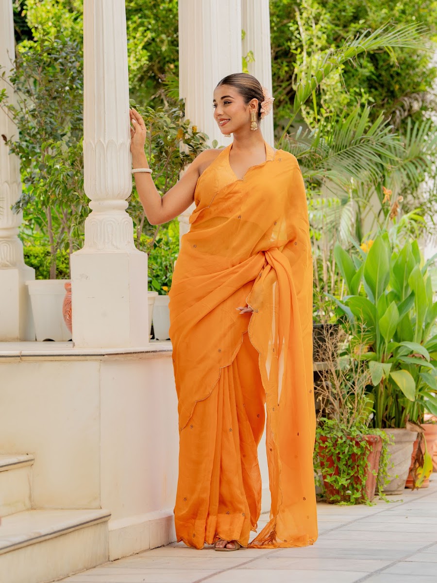 Dhoop Marigold Chiffon Saree alternate angle