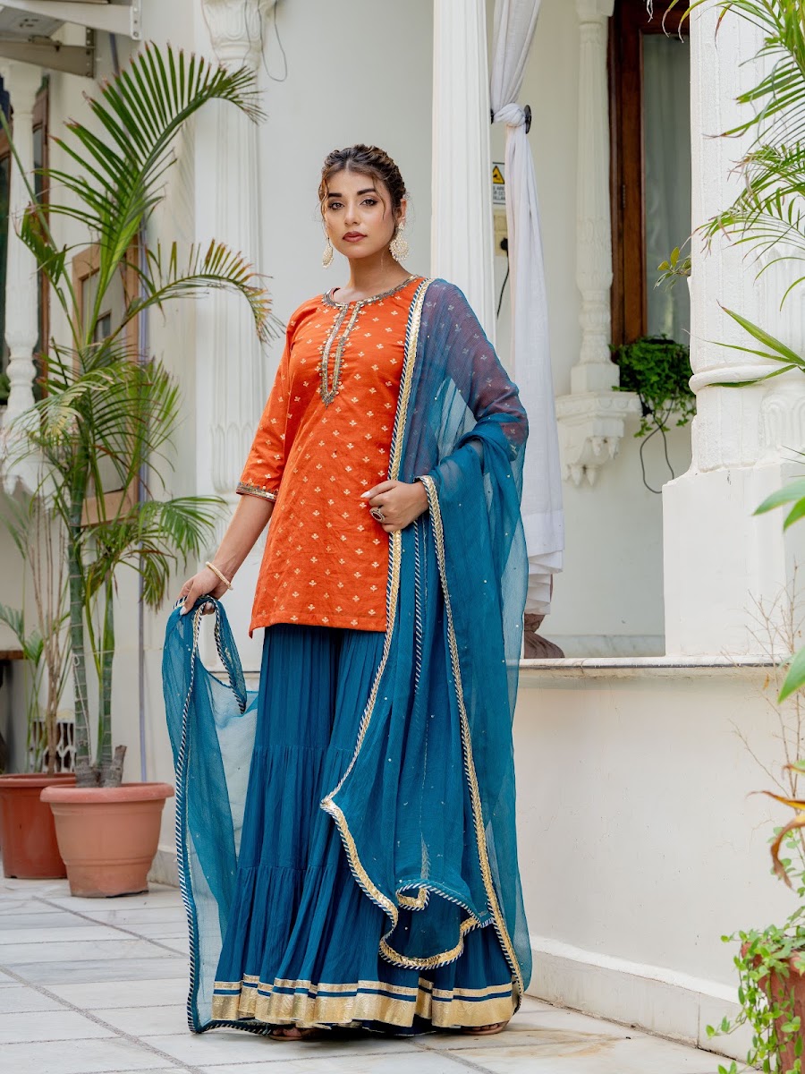 Saanjh Rust Brocade Sharara Set