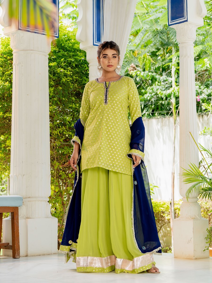 Basanti Lime Green Brocade Kali Palazzo Set