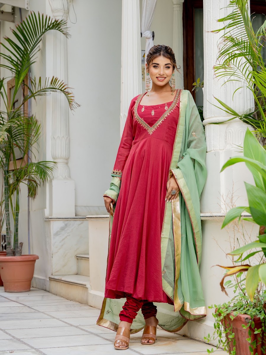 Anaar Rani Pink Chanderi Anarkali Set alternate angle