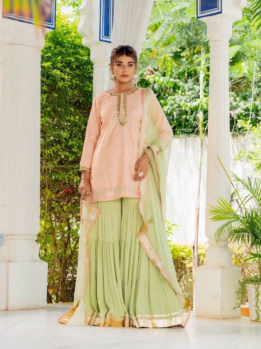 Dilbara Peach Brocade Sharara Set