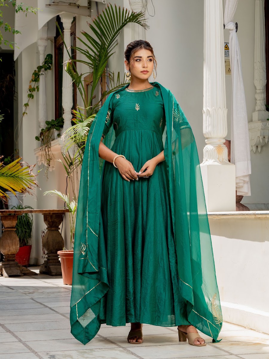 Vann Emerald Silk Anarkali Set