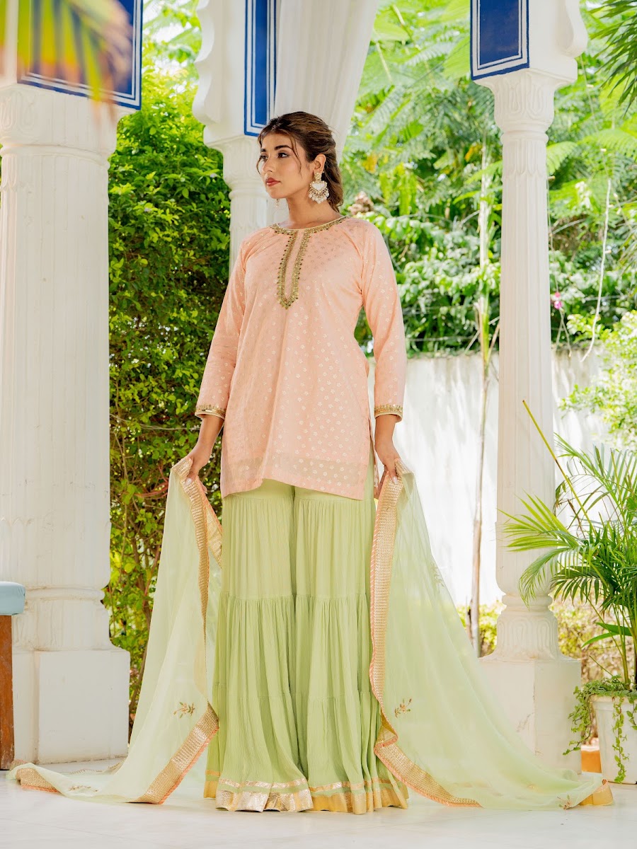 Dilbara Peach Brocade Sharara Set alternate angle