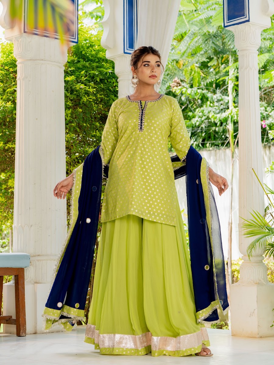 Basanti Lime Green Brocade Kali Palazzo Set alternate angle