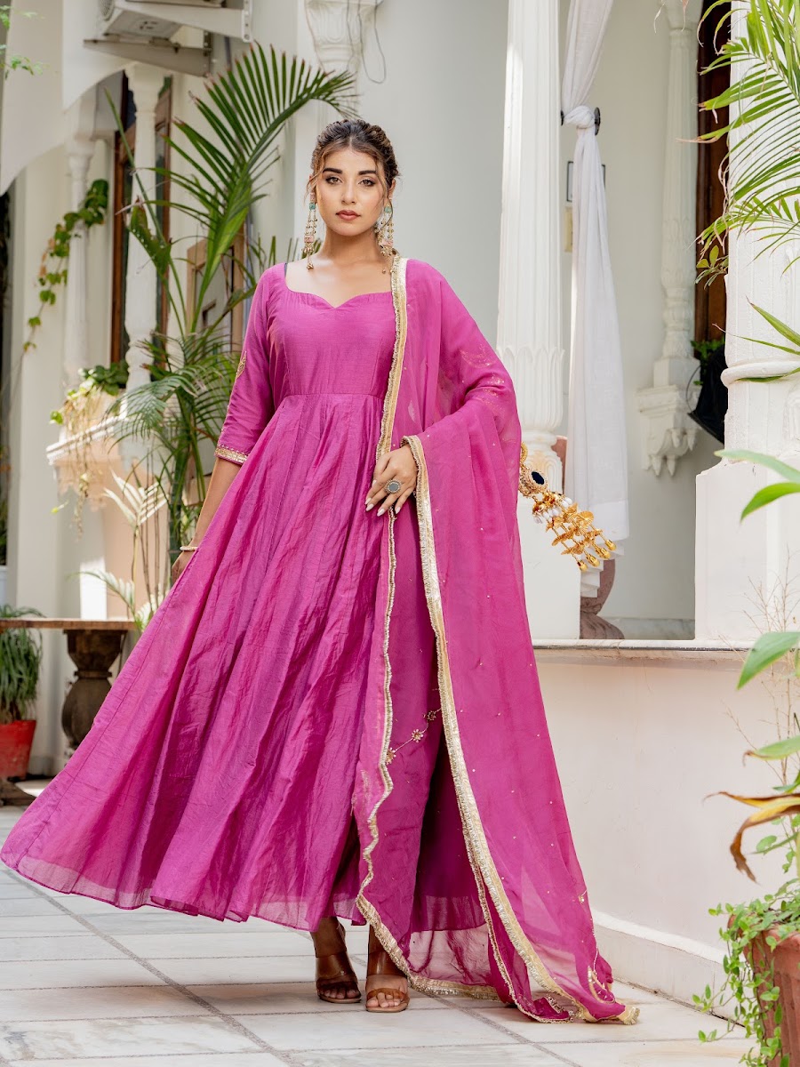 Aayat Onion Pink Chanderi Anarkali Set