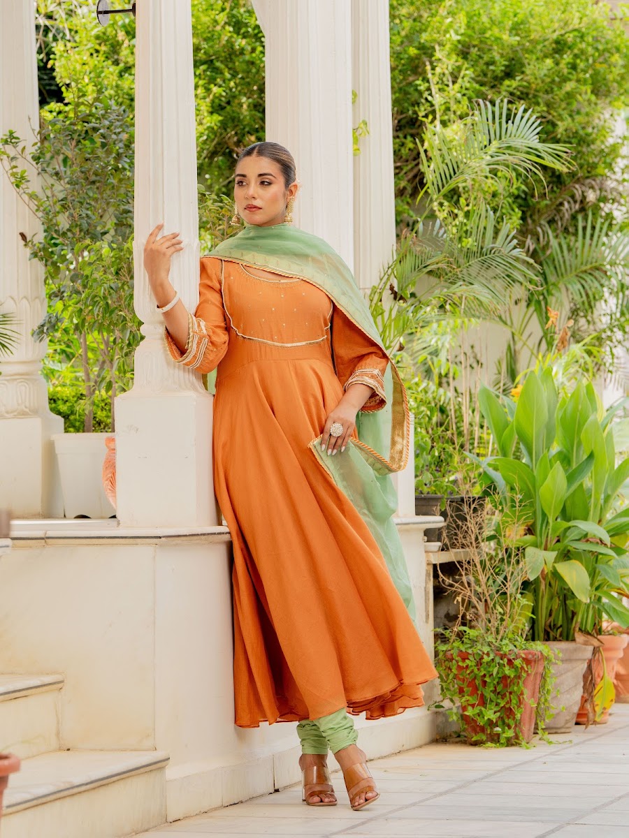 Madhuwala Marigold Chanderi Anarkali Set alternate angle