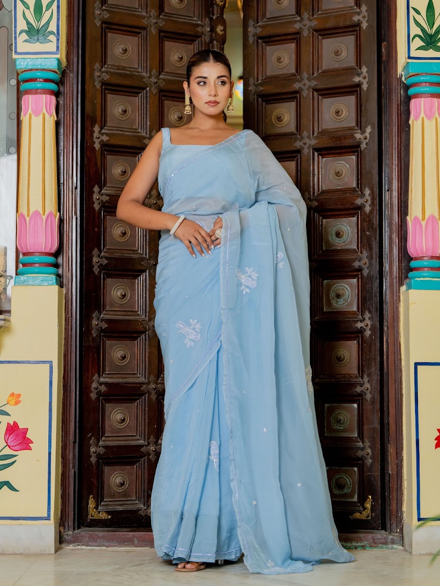 Moon Powder Blue Organza Saree